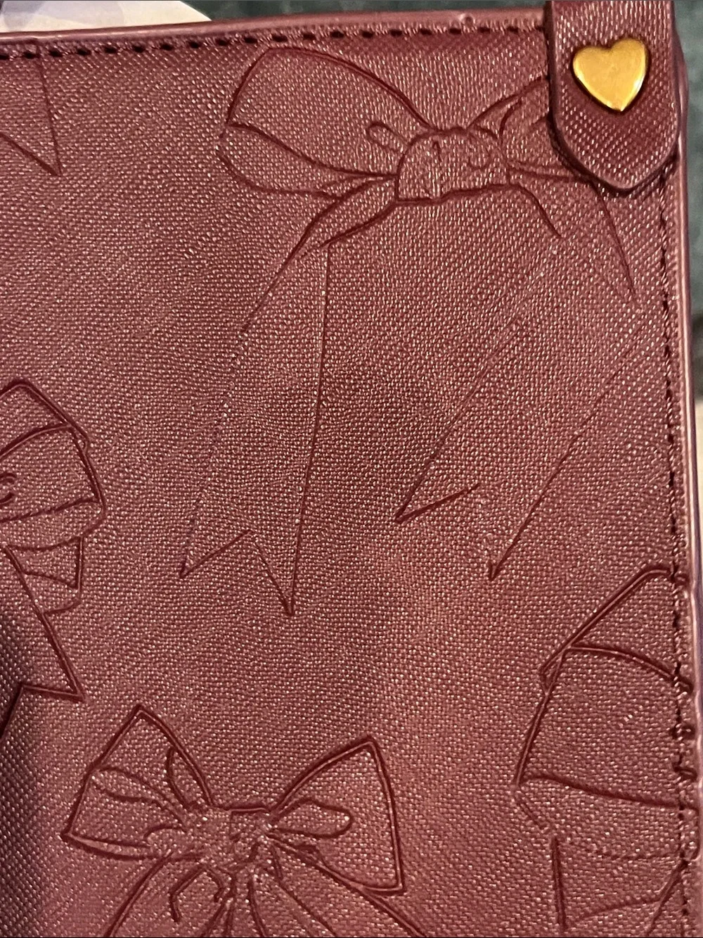 Betsey Johnson Maroon Embossed Bow Tote and Pouch with Gold Accents